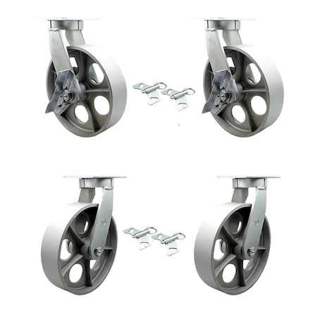 Service Caster 12'' Extra Heavy Duty Semi Steel Cast Iron Caster Set 4 Swivel Locks 2 Brakes, 4PK CRAN-KP92S1230-SSR-SLB-BSL-2-BSL-2